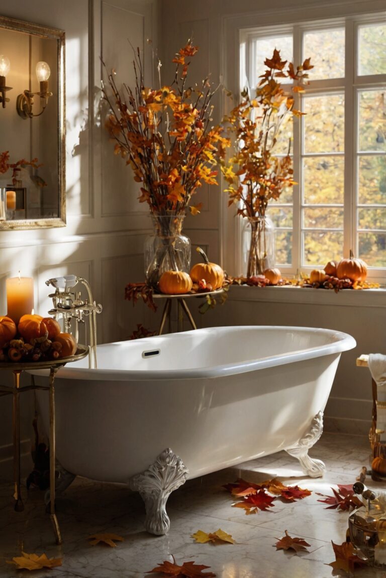 Fall bathroom decor, Bathroom renovation ideas, Modern bathroom design, Stylish bathroom accessories, Luxury bathroom upgrades