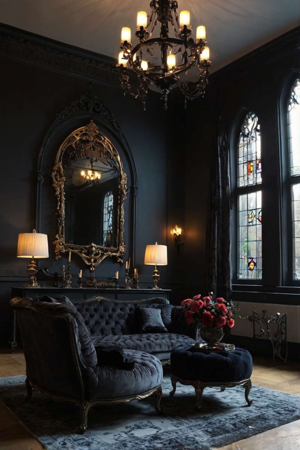 Gothic home decor, Gothic furniture, Dark living room design, Victorian Gothic style, Gothic interior design