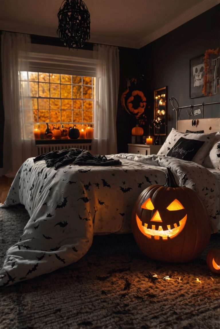 Halloween bedroom decor, spooky bedroom ideas, haunted house bedroom, eerie bedroom decorations, creepy bedroom themes