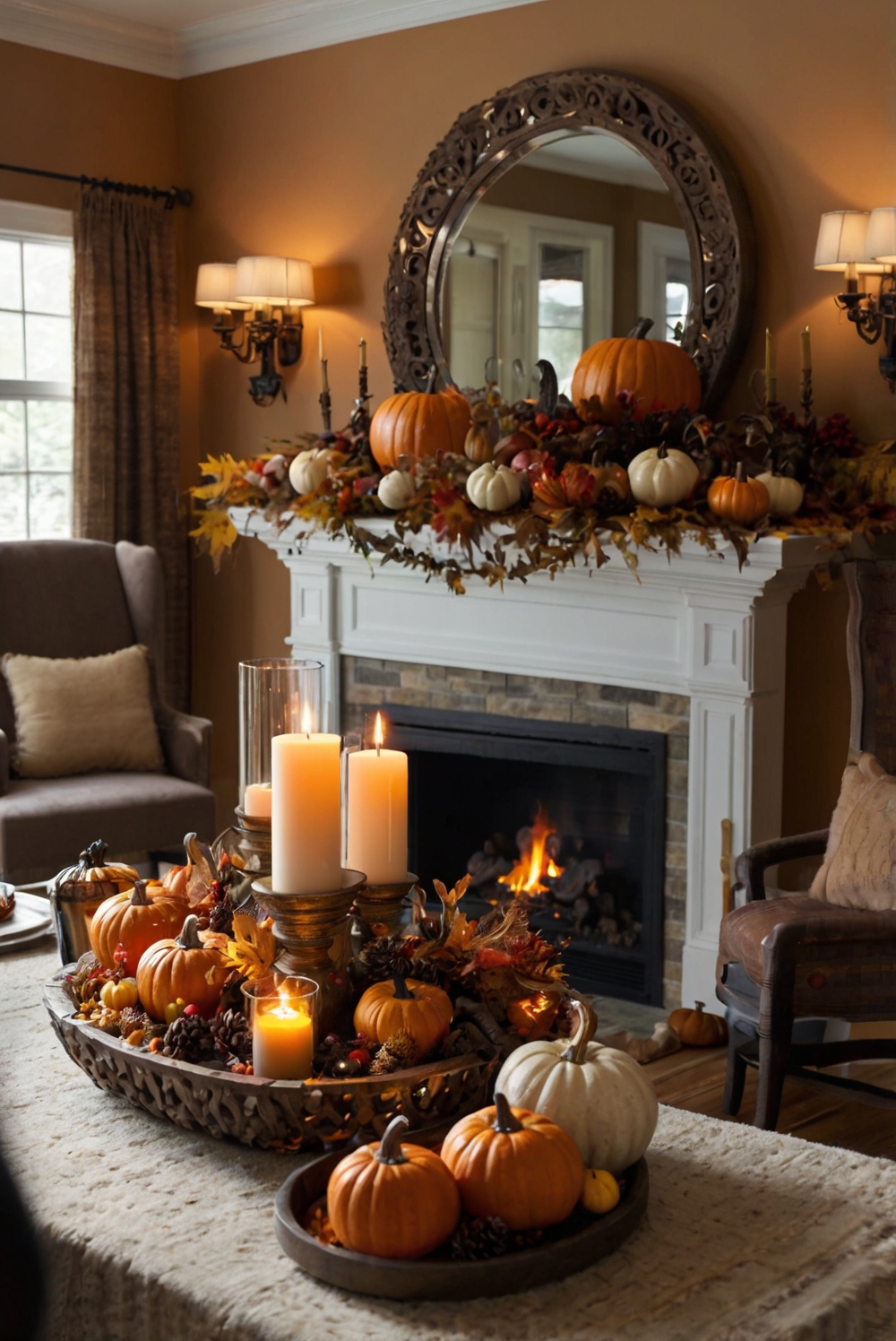 Thanksgiving home decor, Room decorations, Home upgrades, Holiday room makeover, Festive interior design